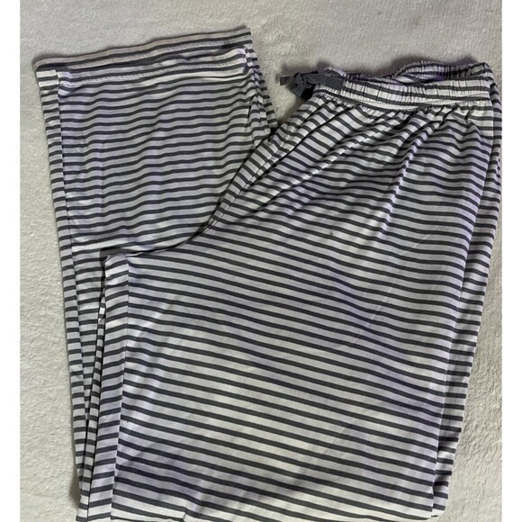 Croft & Barrow Womens Pajama Set Gray Top & Striped Pants Size Large Soft - Picture 2 of 8